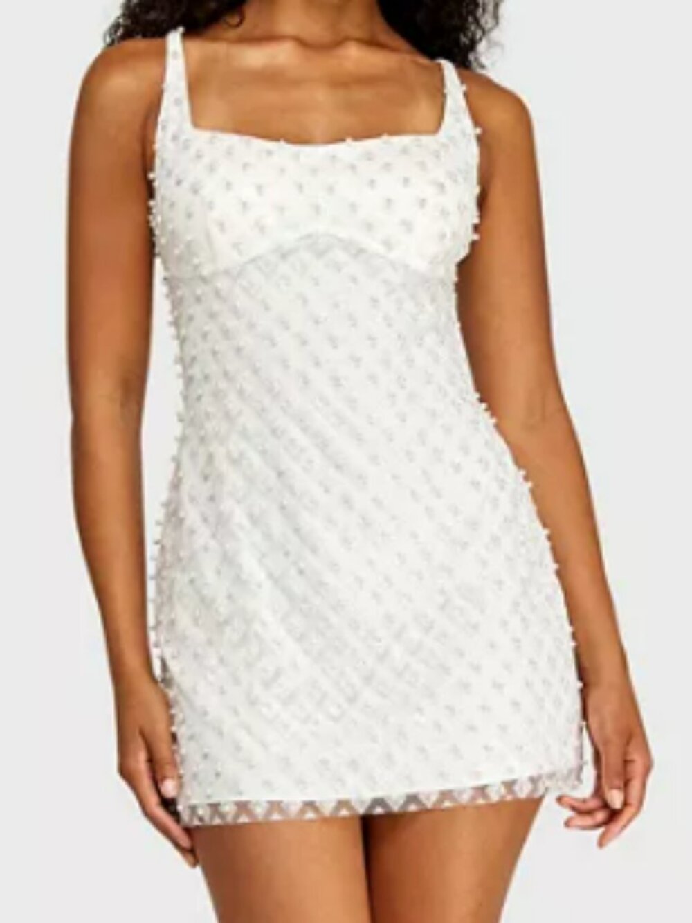 Alex & Sophia White Sheer Beaded Pearl Mini Dress Size 8 NWOT